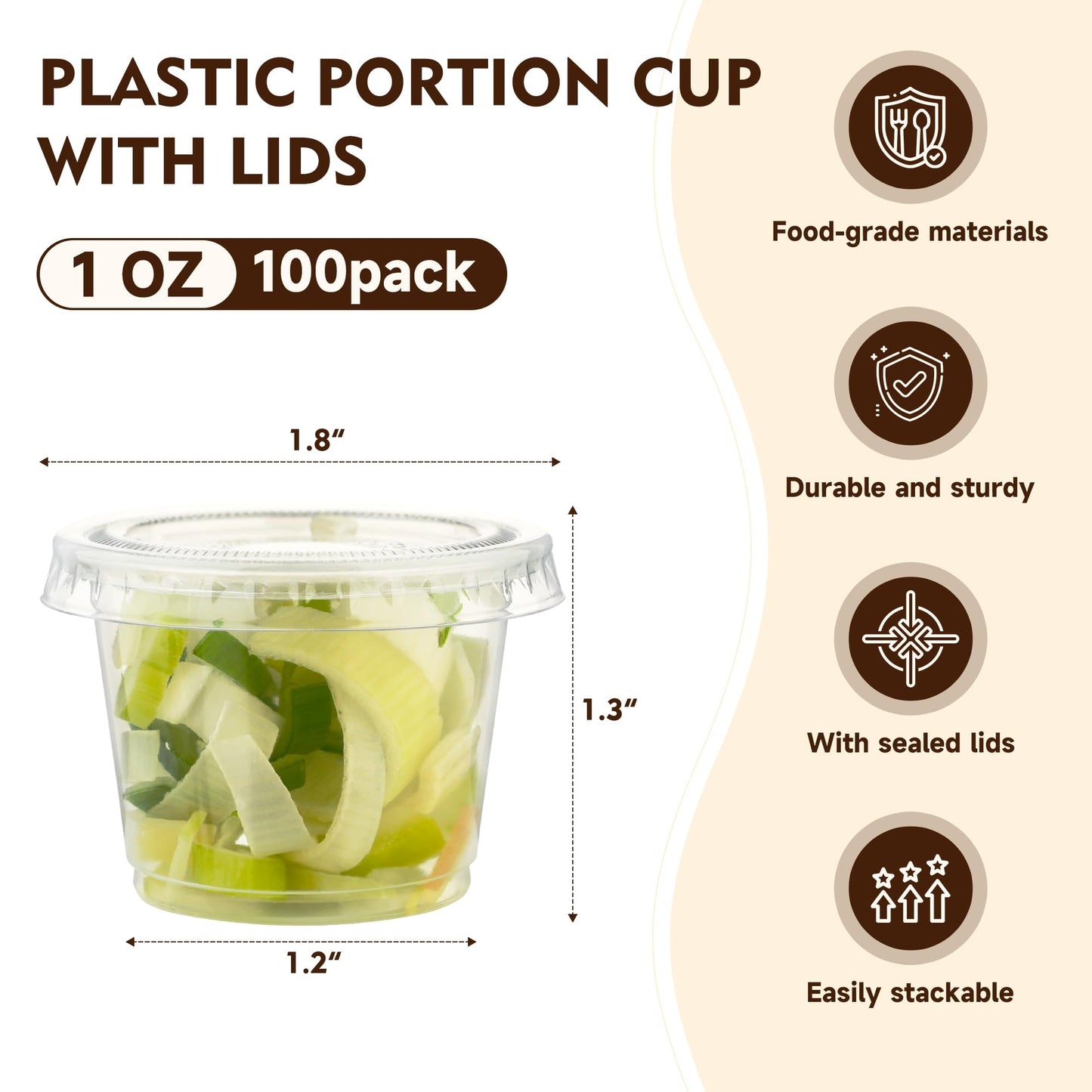 YEEHAW 100 Sets - 2 oz Jello Shot Cups with Lids, Portion Cups, Clear Disposable Plastic Jello Shot Cups for Meal Prep, Salad Dressing, Soufflé, Portion Containers (Pack of 2)