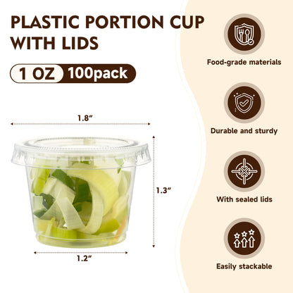 YEEHAW 100 Sets - 2 oz Jello Shot Cups with Lids, Portion Cups, Clear Disposable Plastic Jello Shot Cups for Meal Prep, Salad Dressing, Soufflé, Portion Containers (Pack of 2)