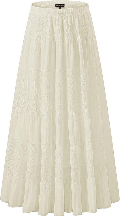 NASHALYLY Women's Chiffon Elastic High Waist Pleated A-Line Maxi Skirts