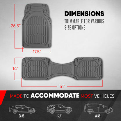 Motor Trend -2 Piece Front Car Floor Mats- Black FlexTough Contour Liners-Deep Dish Heavy Duty Rubber Floor Mats for Car SUV Truck & Van-All Weather Protection, Universal Trim to Fit