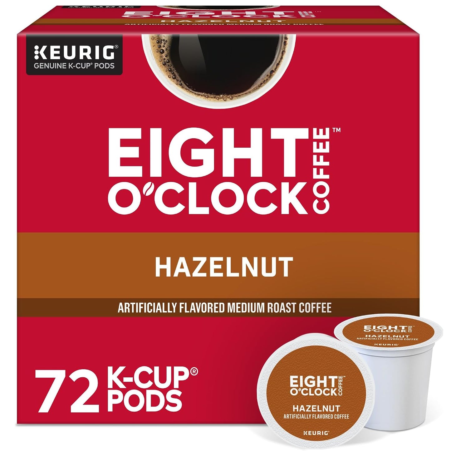 Eight O'Clock Coffee Hazelnut, Single-Serve Keurig K-Cup Pods, Flavored Medium Roast Coffee Pods, 96 Count