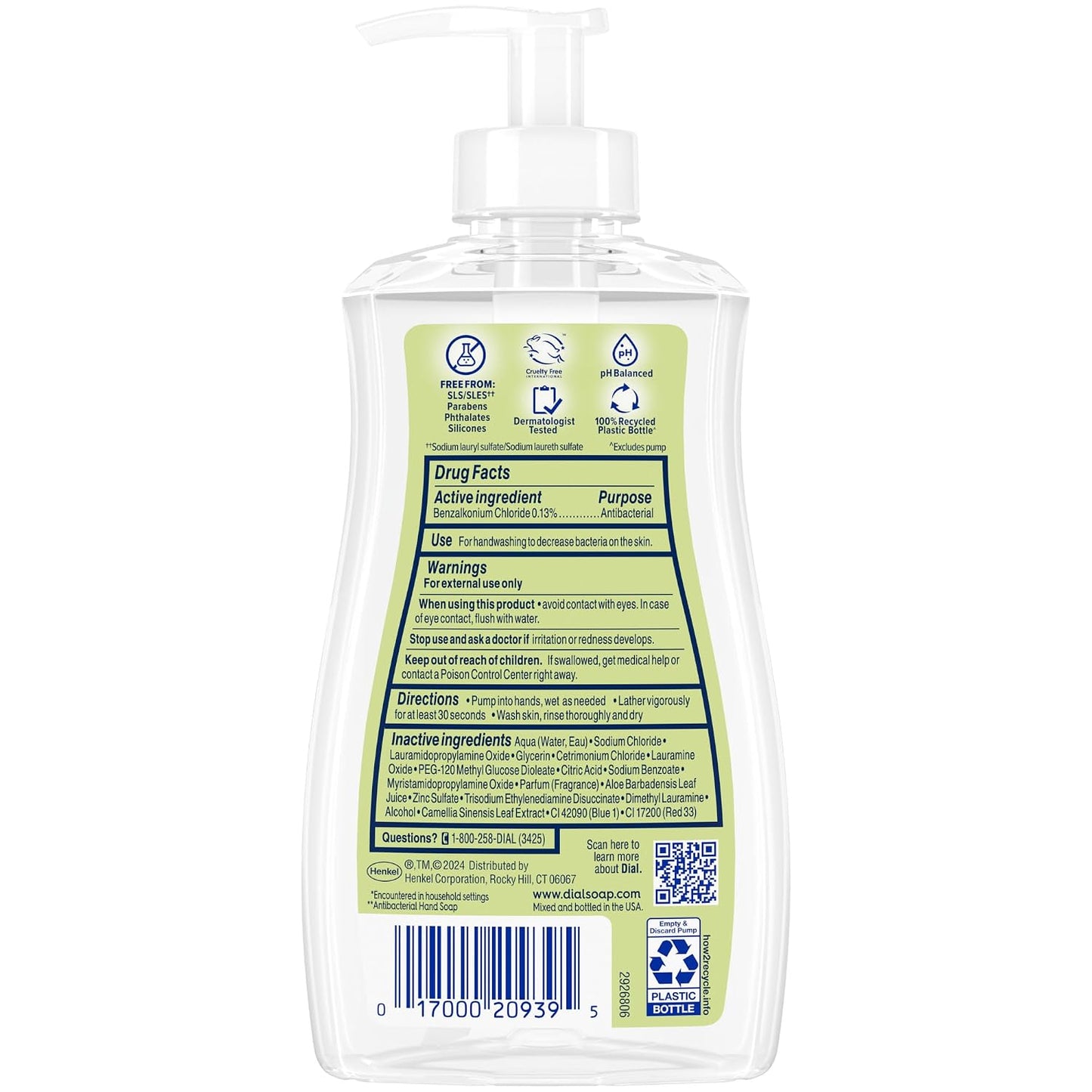 Dial Antibacterial Defense Liquid Hand Soap + Aloe, White Tea Scent, 11 Fl Oz (Pack of 4), Dermatologist-Tested Hand Wash, Gentle Formula