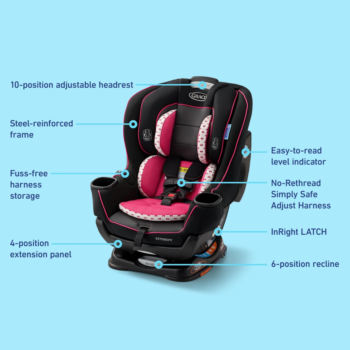Graco Extend2Fit Convertible Car Seat, Rear and Forward Facing Car Seat with Adjustable Extension Panel for Extra Legroom, Great Gift for Baby Shower or Baby Registry, Redmond