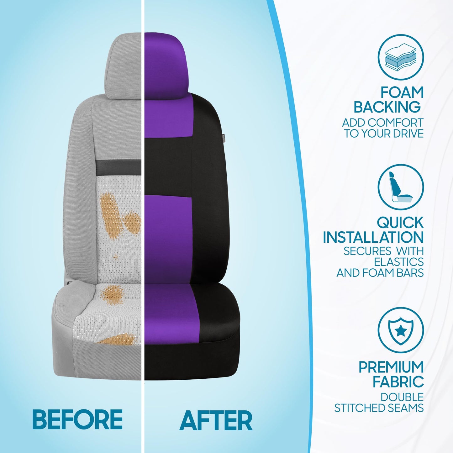 BDK PolyPro Car Seat Covers Full Set in Solid Black, Front and Rear Split Bench Seat Covers for Cars, Easy to Install Car Seats Cover Set and Accessories for Auto Trucks Van SUV - Solid Black