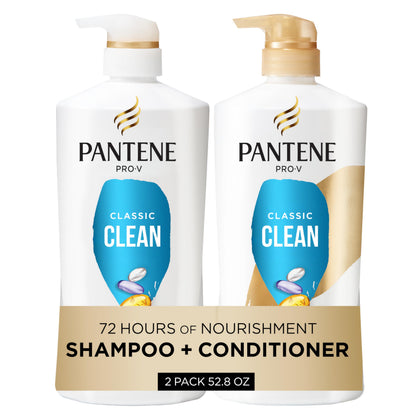 Pantene Shampoo & Conditioner Set, Daily Moisture Renewal - Pro-V Nutrients for Dry, Color-Treated, Straight to Curly Hair, 72-Hour Hydration & Softness, 52.8 Oz Total + Miracle Rescue Shot (0.5 Oz)