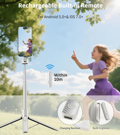 TONEOF 68" Magnetic Aluminum Phone Tripod Selfie Stick for iPhone & Android