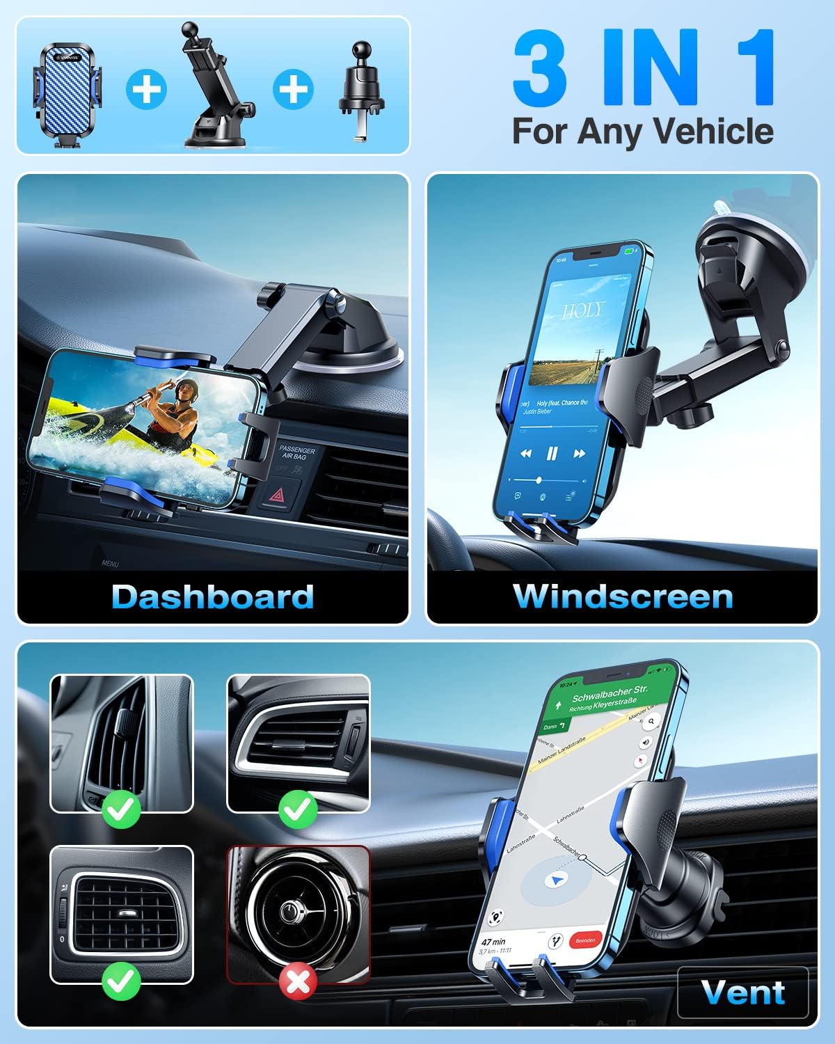 VANMASS Car Phone Holder 2026 Ultimate Military-Grade Strongest Suction & Clip Windshield Dashboard【Newest Best Strongest】Cell Phone Shower & Wall Mounts for iPhone 17 Pro Max 16 15 14 13 Android