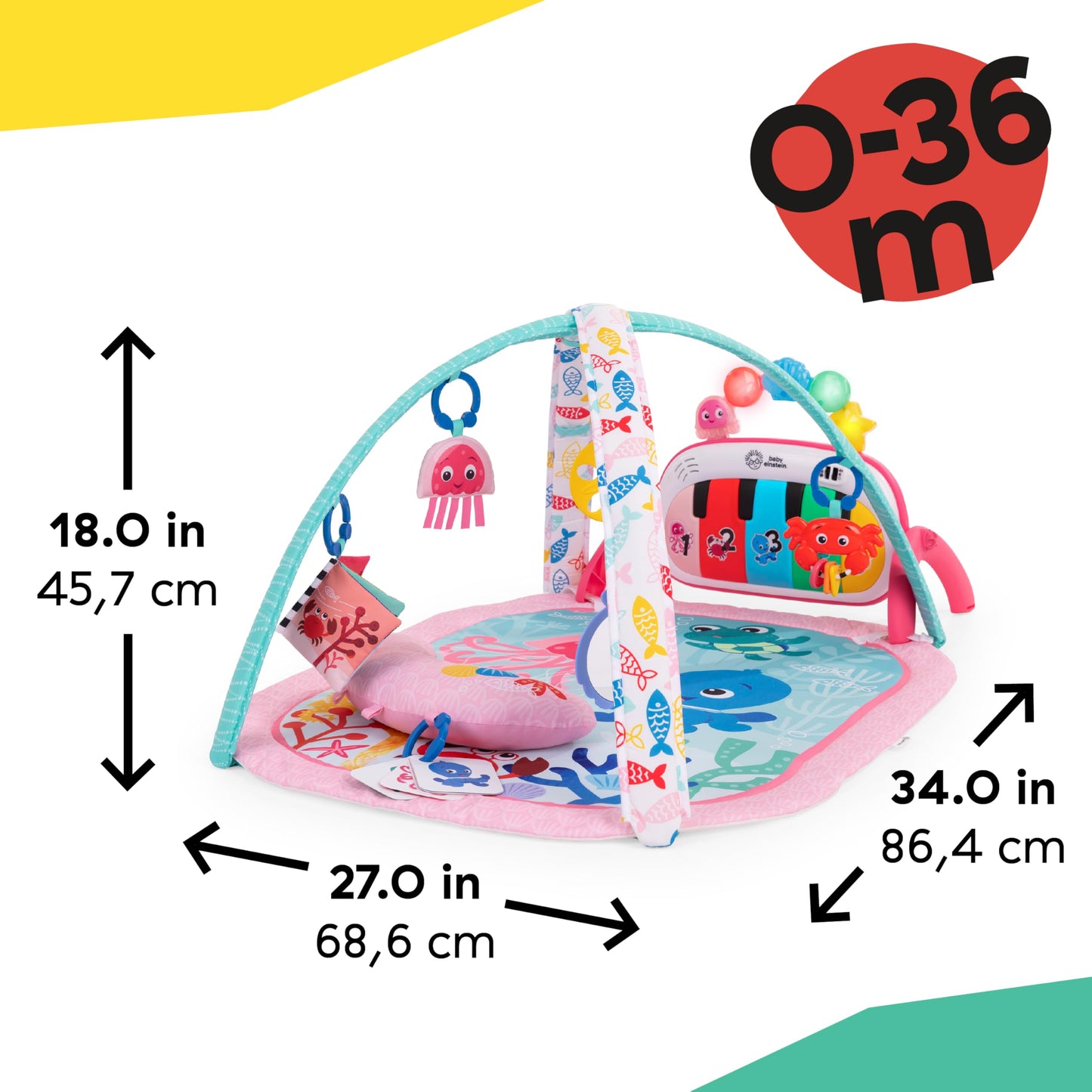 Baby Einstein 4-in-1 Kickin' Tunes Music and Language Play Gym and Piano Tummy Time Activity Mat