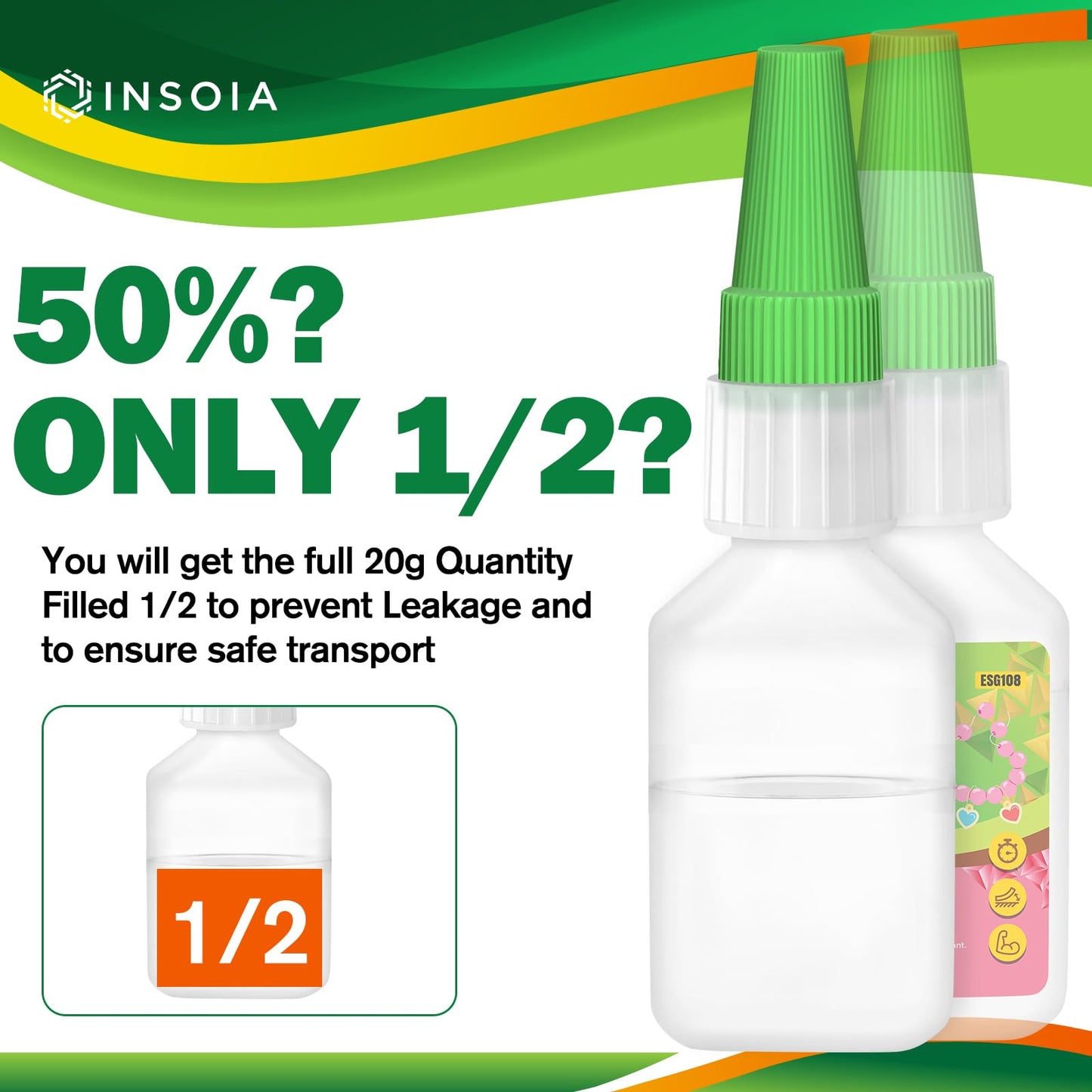 INSOIA Super Medium CA Glue, 20g, Strong Bond, with Precision Tips