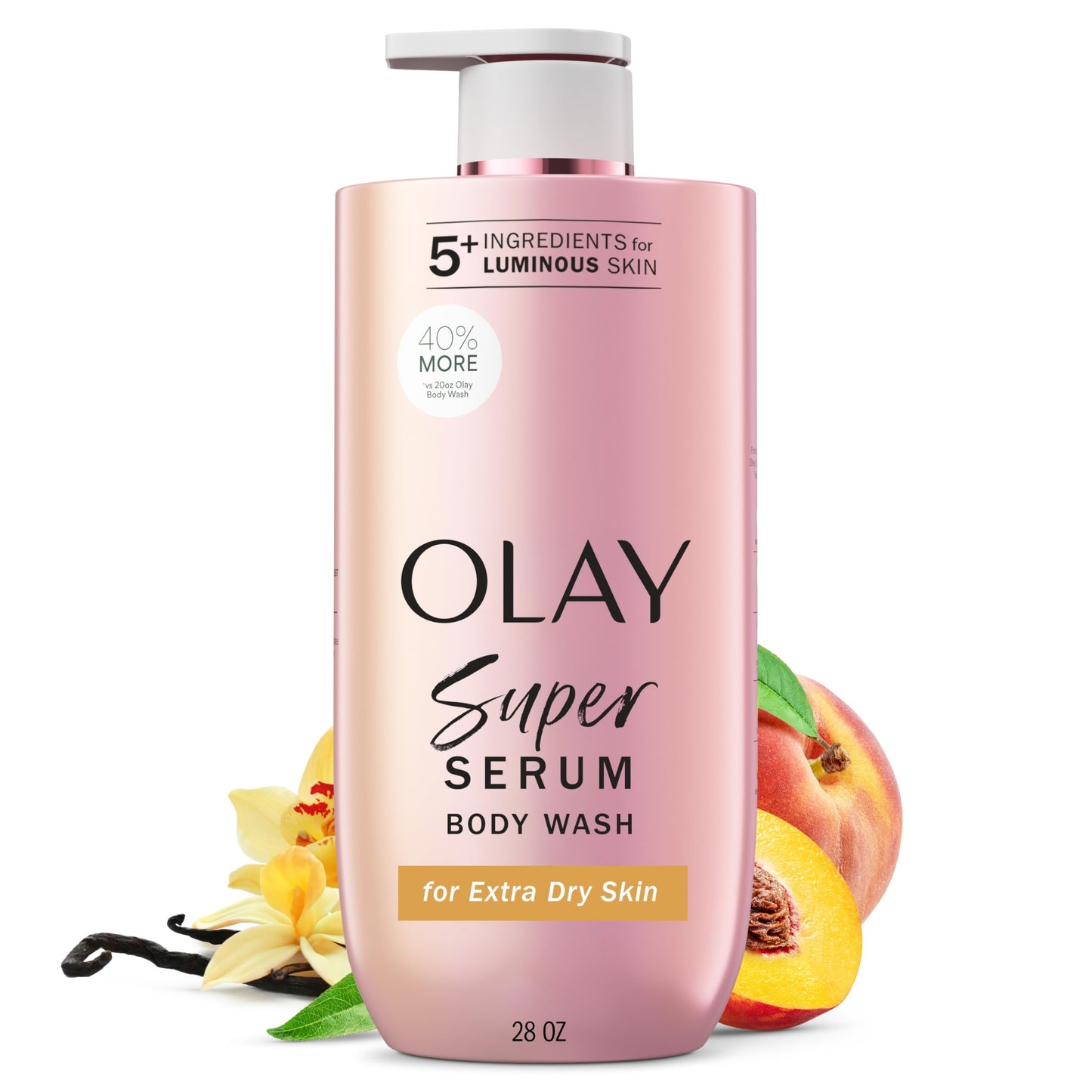 Olay Super Serum Body Wash for Extra Dry Skin, 24hr Long Lasting Rich Hydration, 5+ Ingredient Complex for Bright, Even, Firm, & Luminous Skin, with Collagen Peptide, Vitamin C & Shea Butter, 20 fl oz