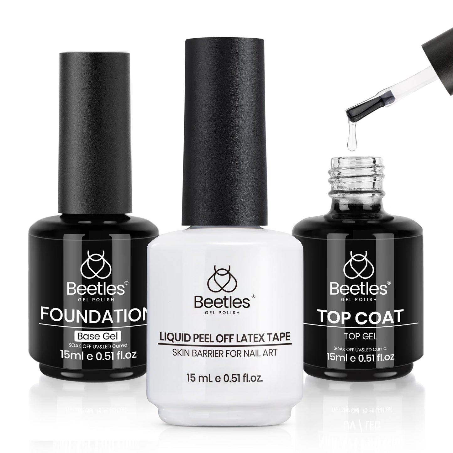 Beetles 2 Pcs 15ml No Wipe Gel Top Coat and Base Coat Set