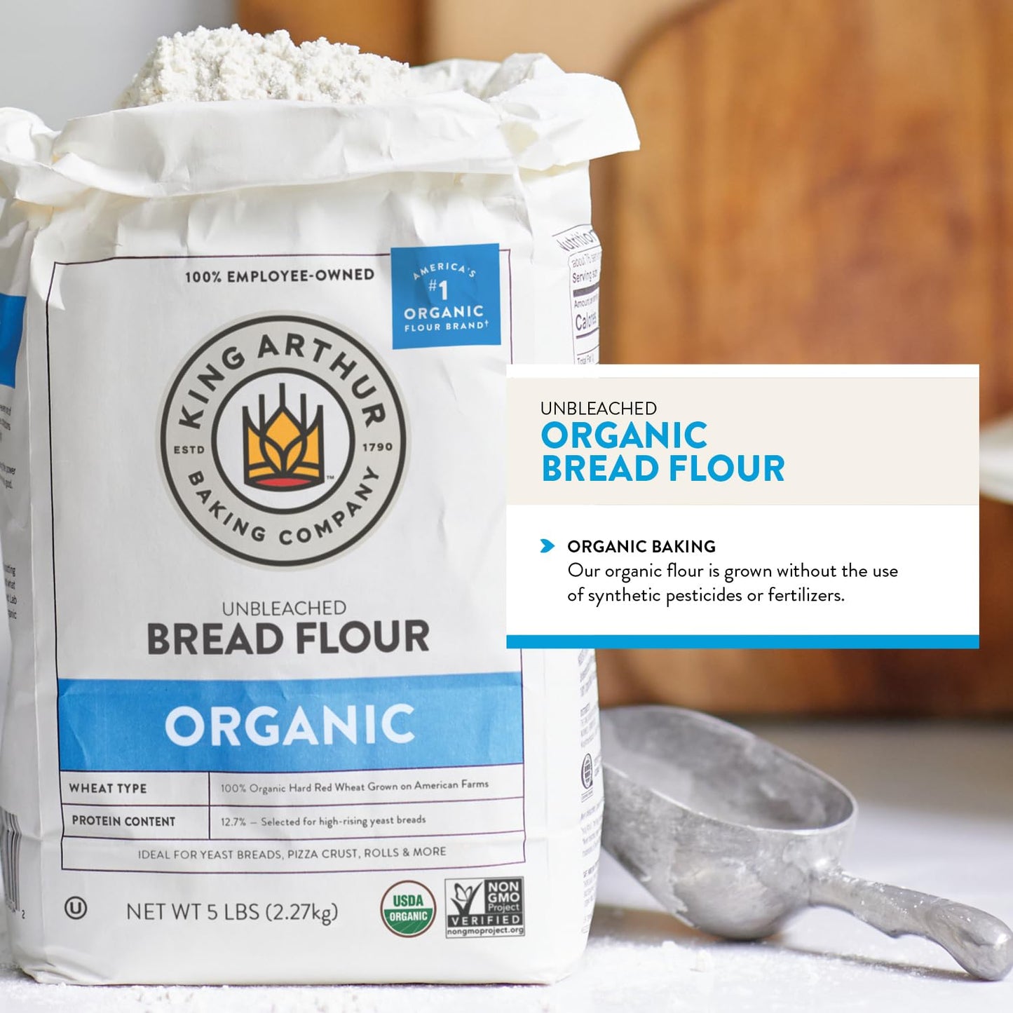 King Arthur 100% Organic Bread Flour, Unbleached, 5 lb (Pack of 1) - Non-GMO Project Verified, No Preservatives