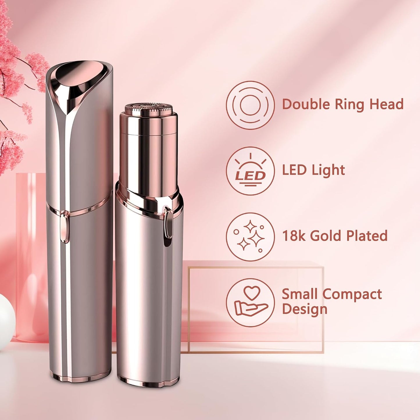 Facial Hair Remover for Women - as Seen on TV Painless Face Shaver - Electric Hair Removal Device for Face Lips Peach Fuzz with Light (White)