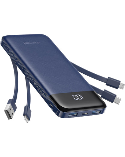 charmast Power Bank Portable Charger with Reinforced Built-in 4 Cables