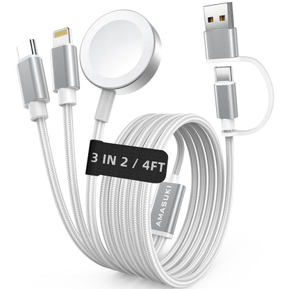 2026 Travel Essentials for Apple Watch Charger,Cruise Vacation Camping Essentials,iPhone Charger,Multi Charging Cable,3 in 2 Charging Docks for iWatch Series 11-2/Ultra,iPhone 17-12,Car