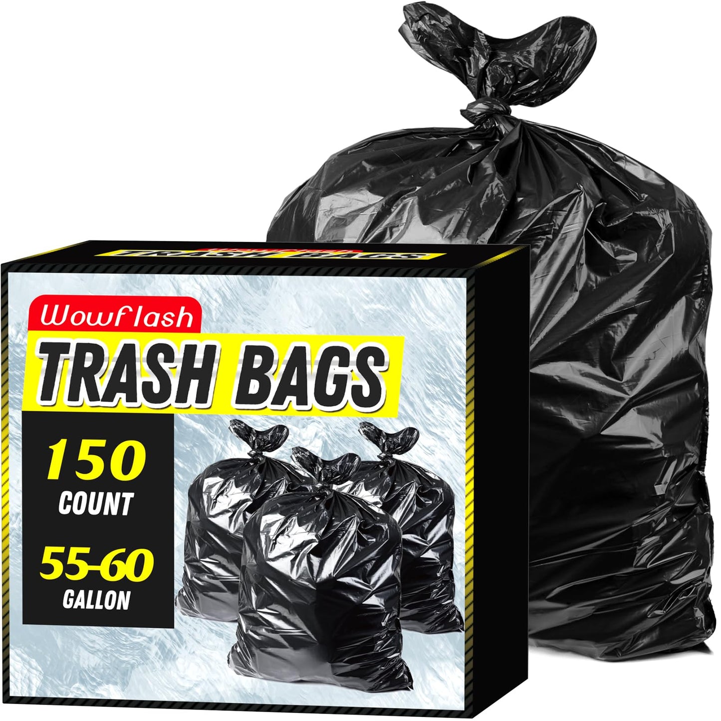 Wowflash 100 Count 55-60 Gallon Trash Bags