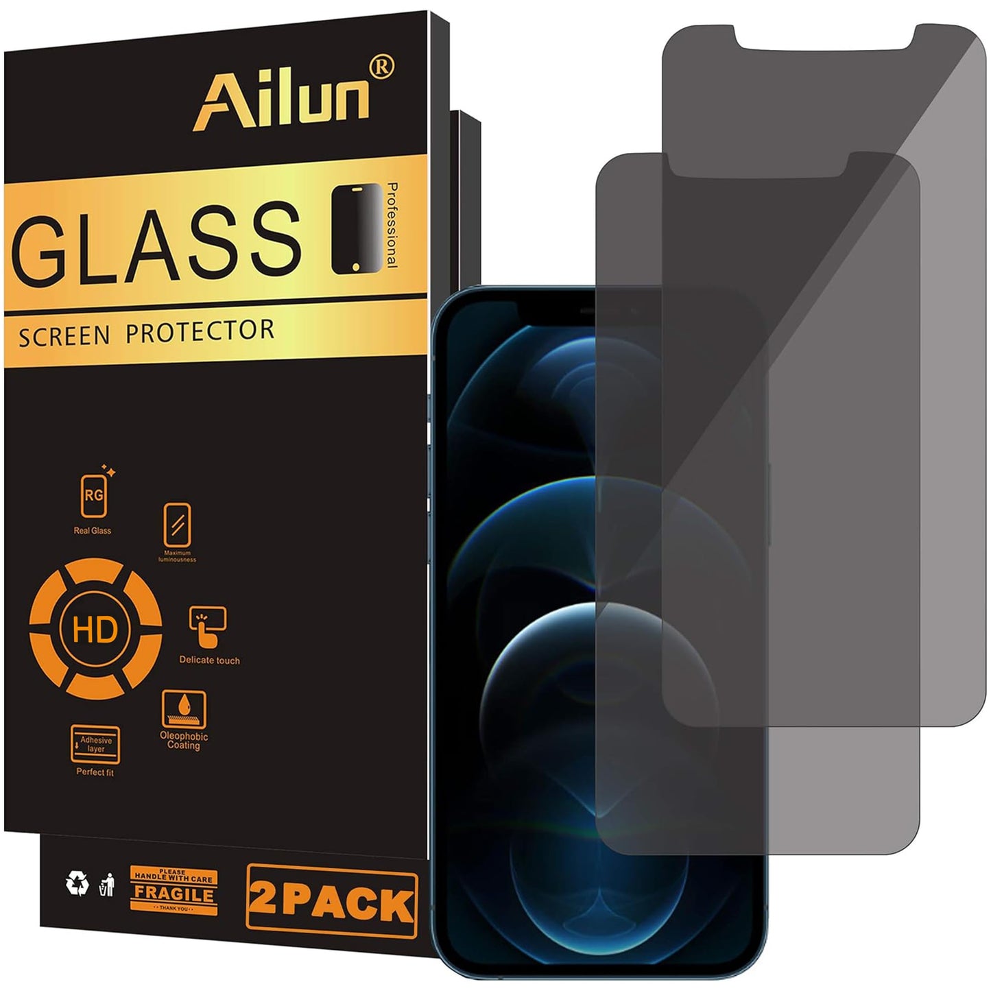 Ailun 3 Pack Privacy Screen Protector for iPhone 16 Pro Max, Tempered Glass