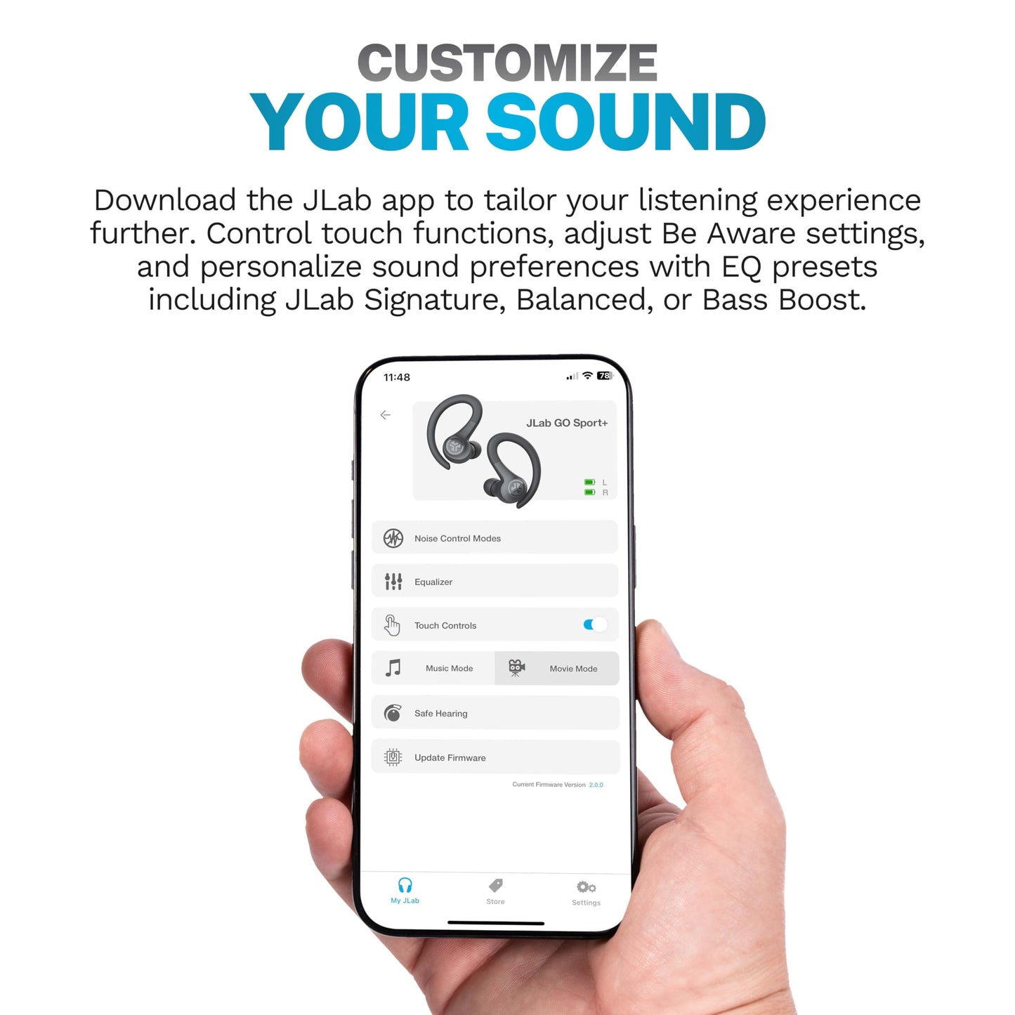 JLab, Go Sport+, True Wireless Workout Earbuds, Bluetooth Sport Earbuds, Clear Calling, Graphite