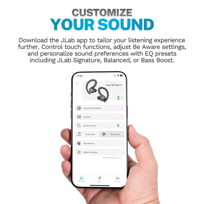 JLab, Go Sport+, True Wireless Workout Earbuds, Bluetooth Sport Earbuds, Clear Calling, Graphite