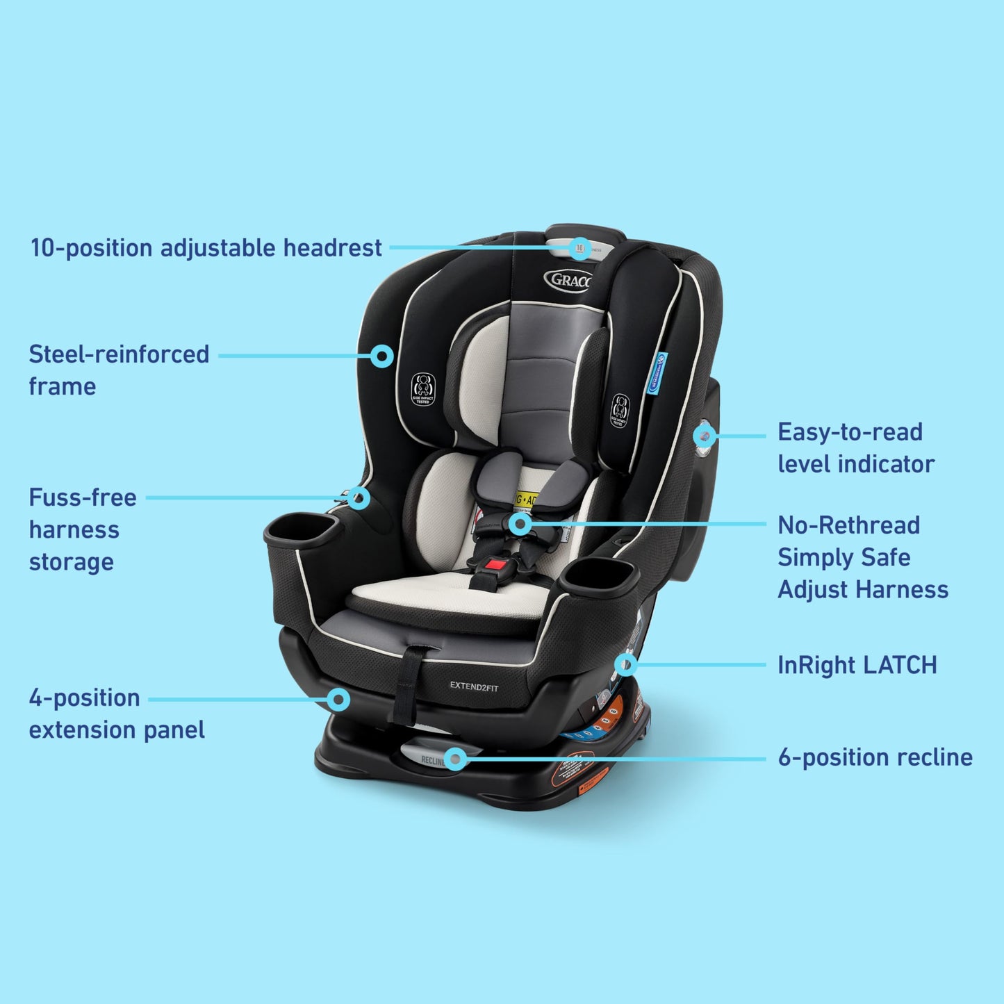 Graco Extend2Fit Convertible Car Seat, Rear and Forward Facing Car Seat with Adjustable Extension Panel for Extra Legroom, Great Gift for Baby Shower or Baby Registry, Redmond