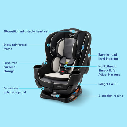 Graco Extend2Fit Convertible Car Seat, Rear and Forward Facing Car Seat with Adjustable Extension Panel for Extra Legroom, Great Gift for Baby Shower or Baby Registry, Redmond