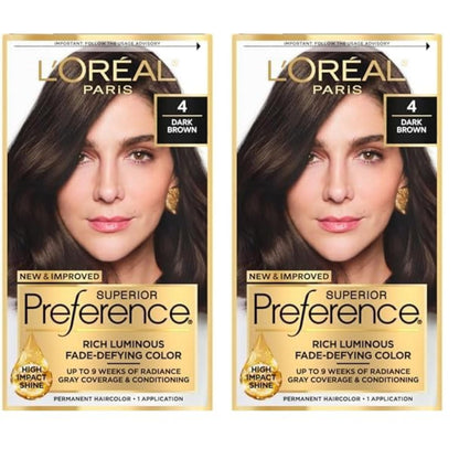L'Oreal Paris Superior Preference Luminous Fade-Defying Permanent Hair Color, Hair Dye For Up to 9 Weeks of Radiance, Medium Brown 5, 1 Hair Dye Kit