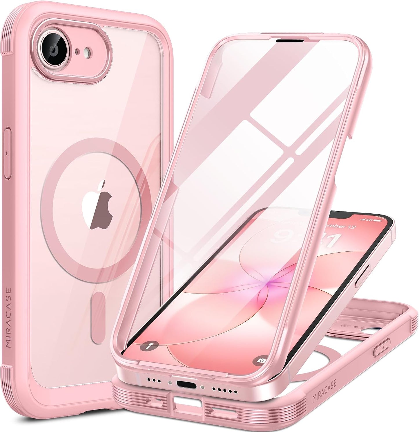 miracase for iPhone 17e Case & iPhone 16e Case, Full-Body Phone with Built-in Glass Screen Protector, [Magnetic with MagSafe] Military Drop Proof 17 E/ 16 E Cover Bumper 6.1 inch, Black