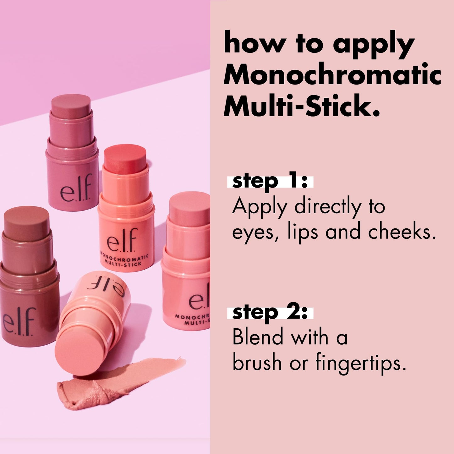 e.l.f., Monochromatic Multi Stick, Creamy, Lightweight, Versatile, Luxurious, Adds Shimmer, Easy To Use On The Go, Blends Effortlessly, Sparkling Rose, 0.17 Oz