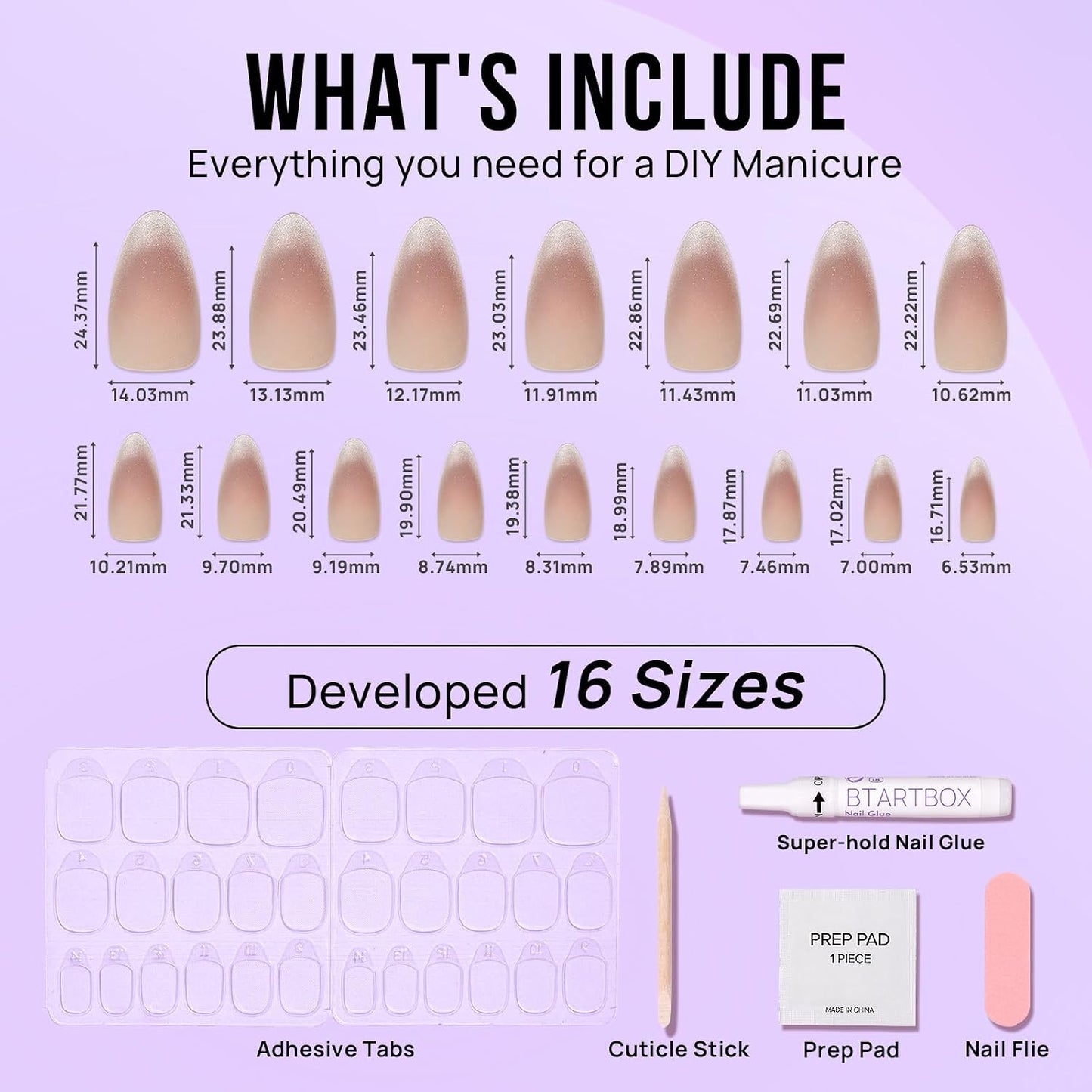 BTArtbox Press On Nails, Vanilla Cream, Short Square, Ombre Peach, 32Ct