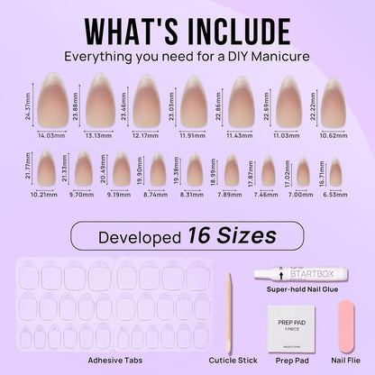 BTArtbox Press On Nails, Vanilla Cream, Short Square, Ombre Peach, 32Ct