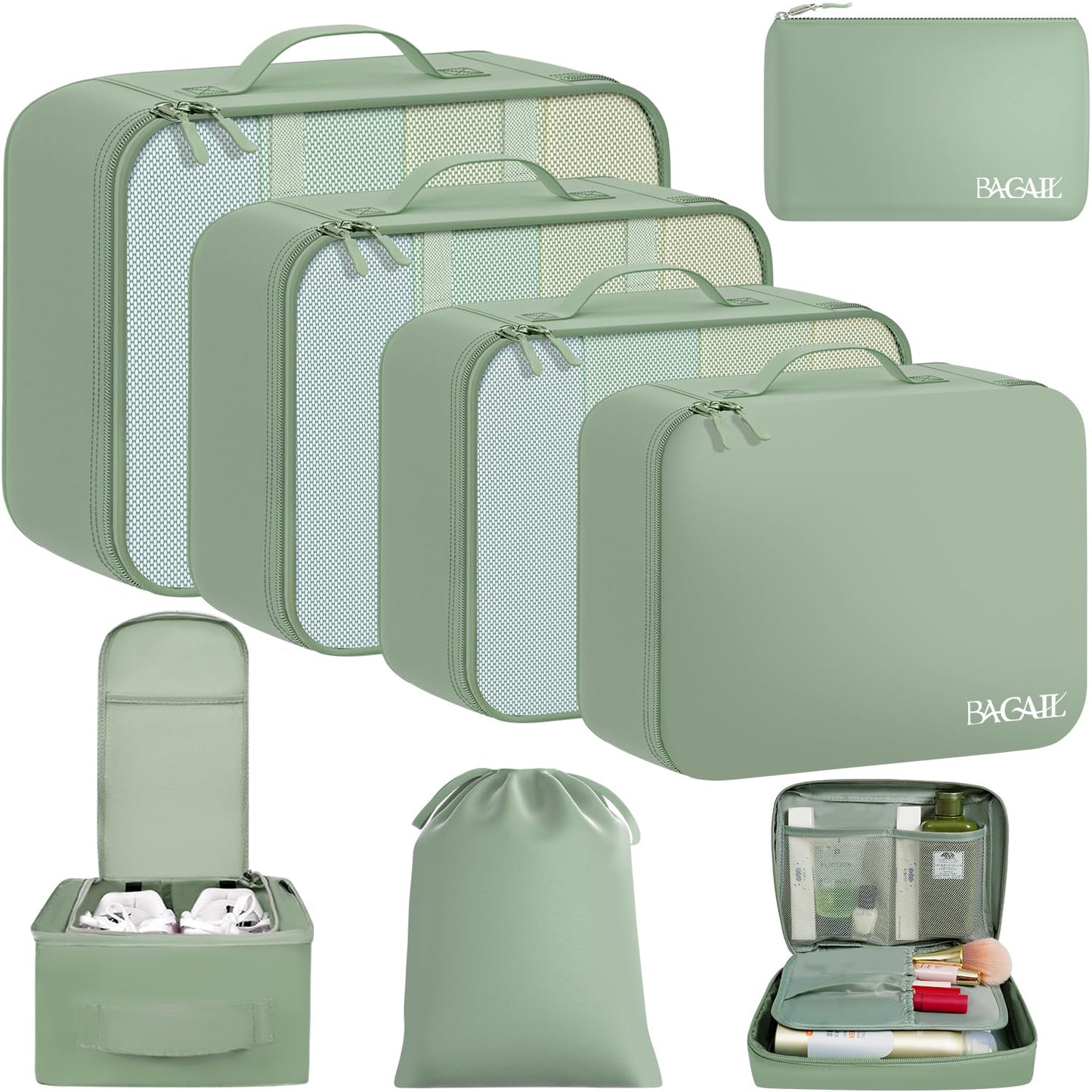 BAGAIL 8 Set Packing Cubes Luggage Packing Organizers for Travel Accessories-Cream