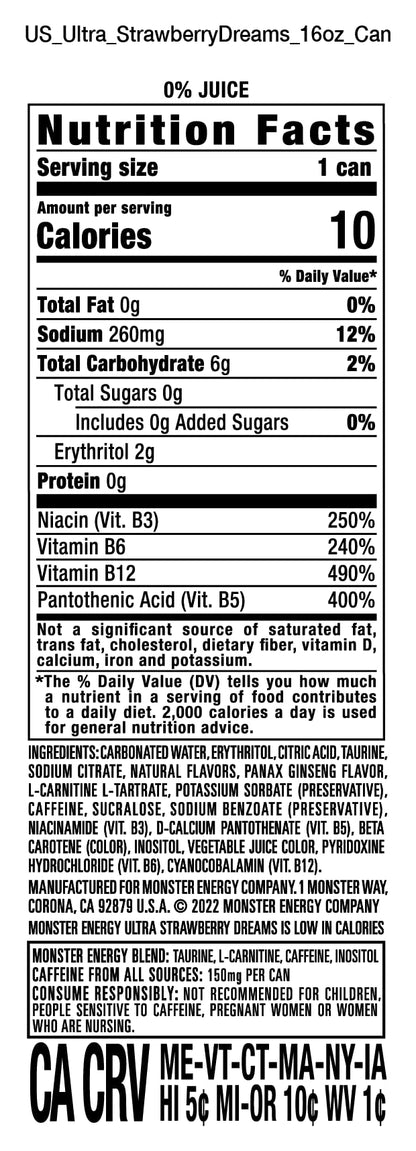 Monster Energy Zero Ultra, Sugar Free Energy Drink, 16 Ounce