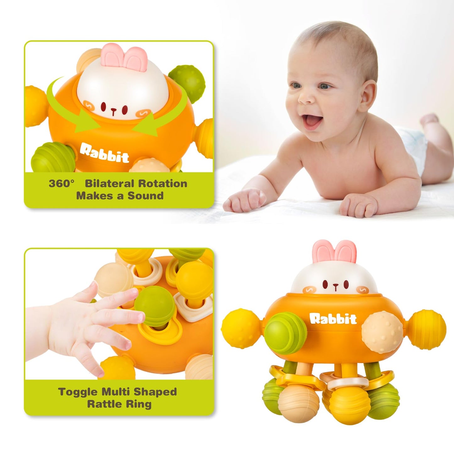 Baby Montessori Sensory Teething Toy 0-6 6-12 Months, Teether Ball & Rattle