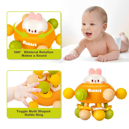 Baby Montessori Sensory Teething Toy 0-6 6-12 Months, Teether Ball & Rattle