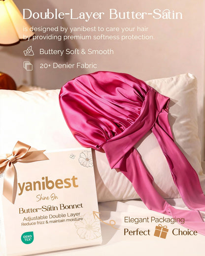 YANIBEST Adjustable Silk Bonnet for Sleeping Women Double Layer Satin Bonnet Reduce Friction Prevent Frizz Curly Hair
