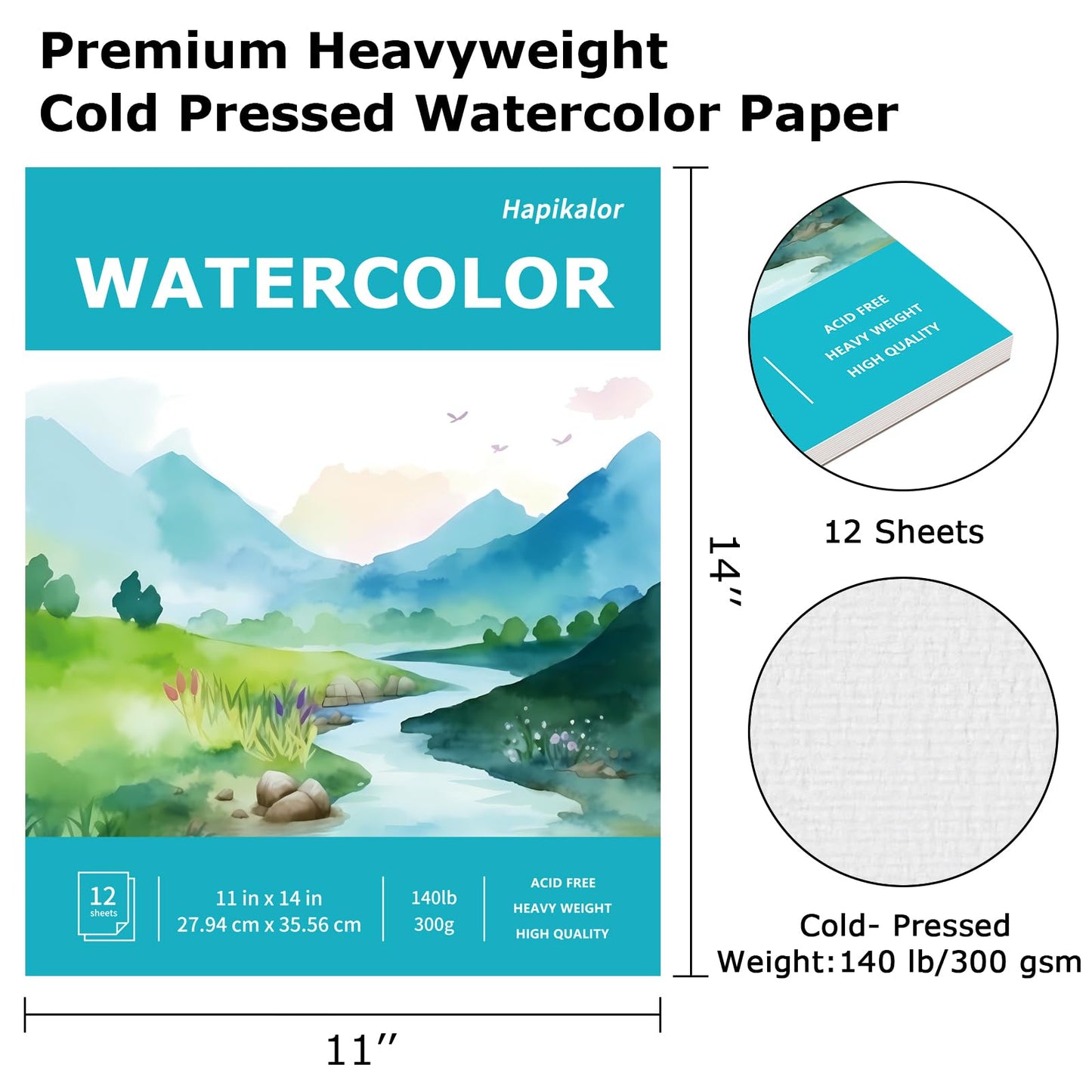 Hapikalor Watercolor Paper Pad, 9"x12" Water Color Paper, 140lb/300gsm Teal