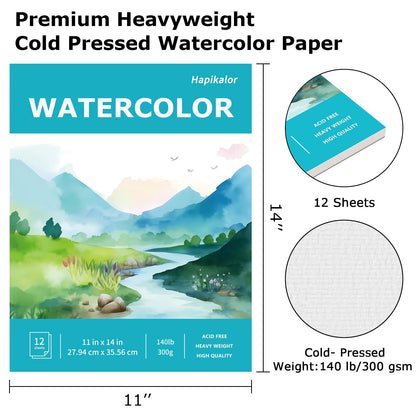Hapikalor Watercolor Paper Pad, 9"x12" Water Color Paper, 140lb/300gsm Teal
