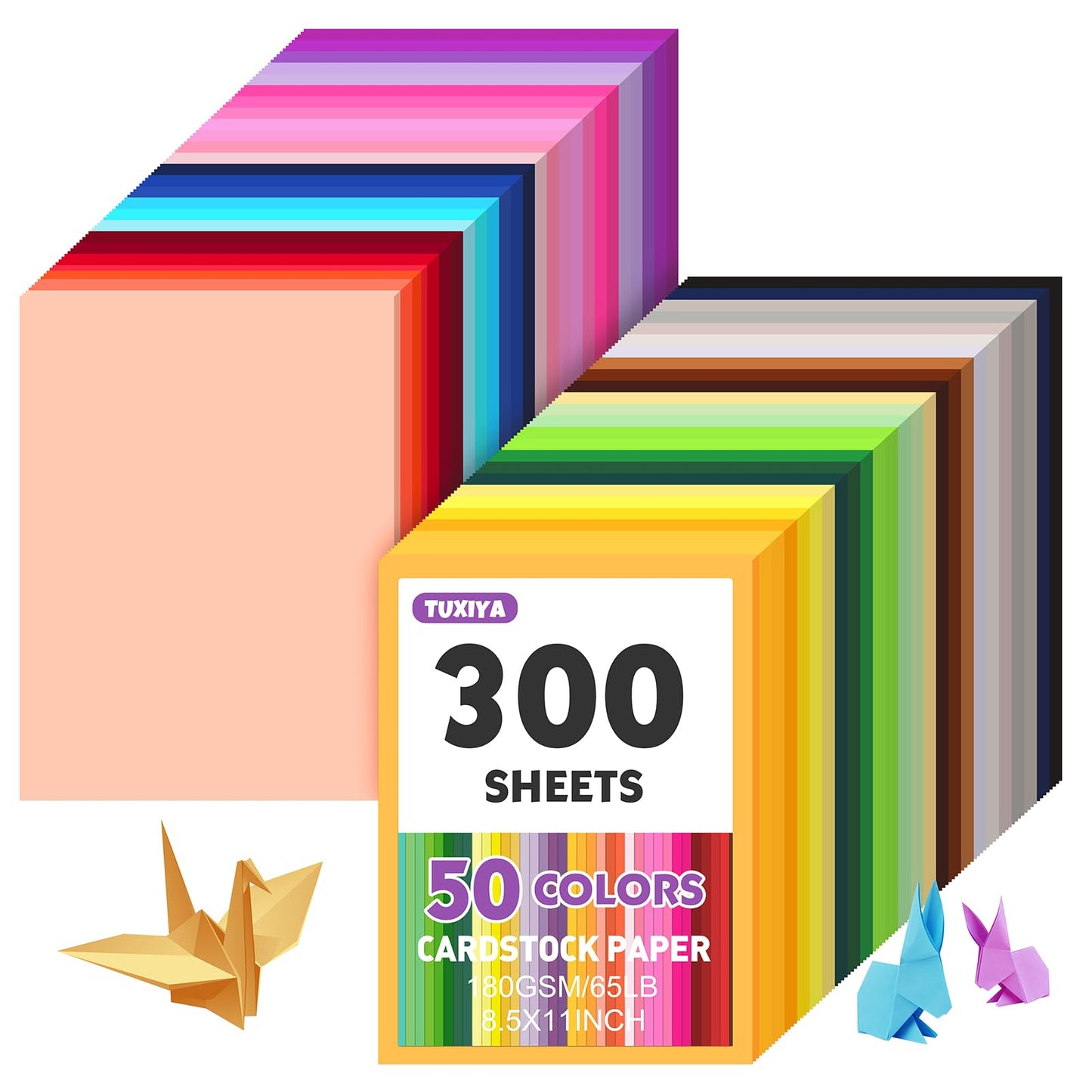TUXIYA 100 Sheets 8.5" X 11" Colored Cardstock, 50 Colors Card Stock