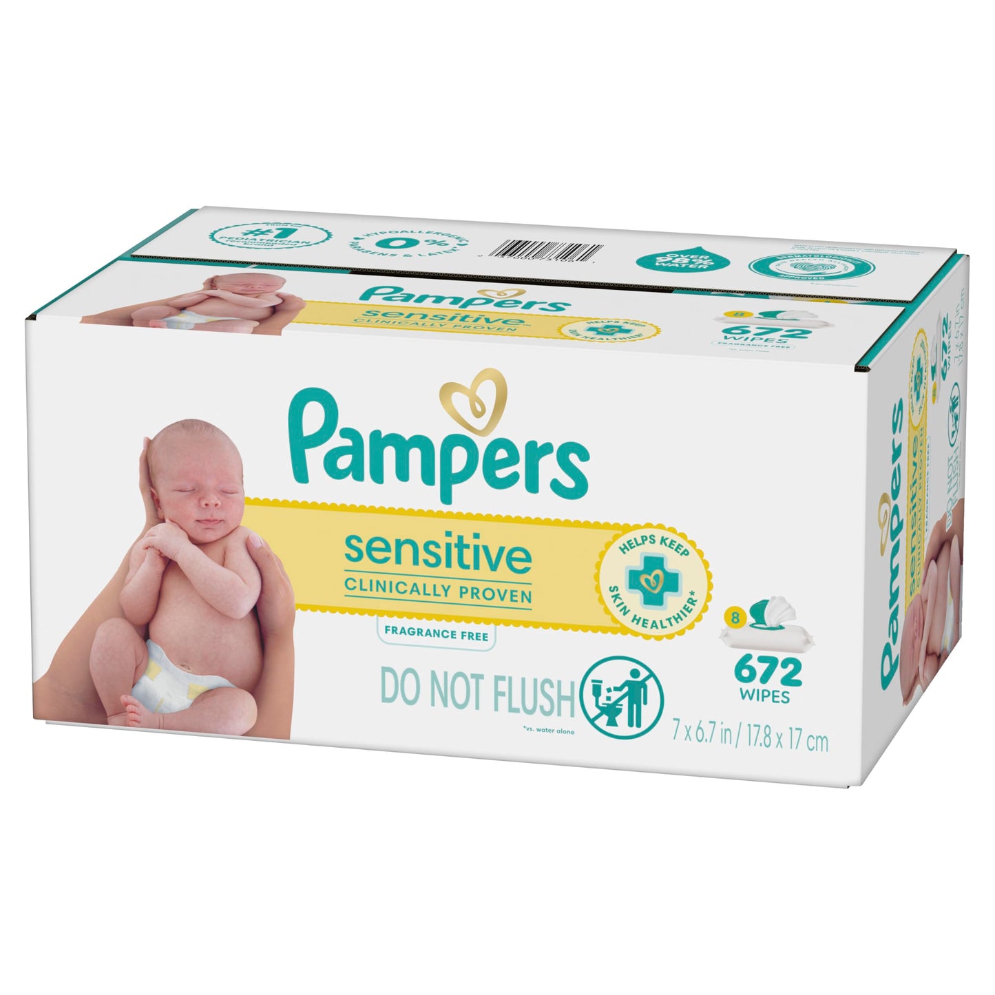 Pampers Sensitive Baby Wipes, Clinically Proven, Fragrance Free, Unscented, Water Based, Hypoallergenic, Multi-Use, Hand Wipes 1008 Wipes Total (18X Flip-Top Packs) [Packaging May Vary]