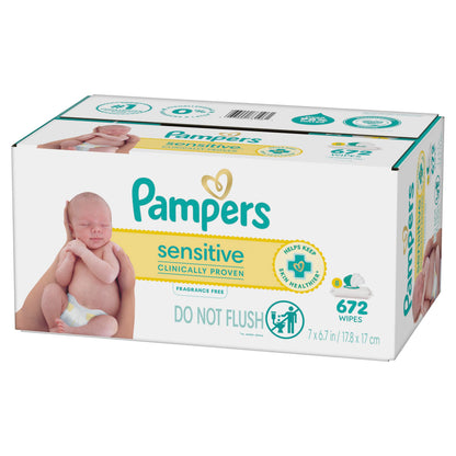 Pampers Sensitive Baby Wipes, Clinically Proven, Fragrance Free, Unscented, Water Based, Hypoallergenic, Multi-Use, Hand Wipes 1008 Wipes Total (18X Flip-Top Packs) [Packaging May Vary]