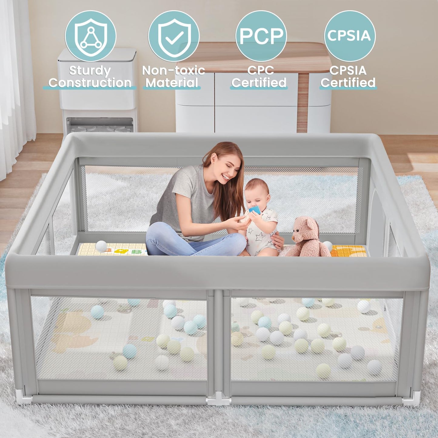 Hiaksedt Baby Playpen 50x50 Inch, Play Pens for Babies and Toddlers