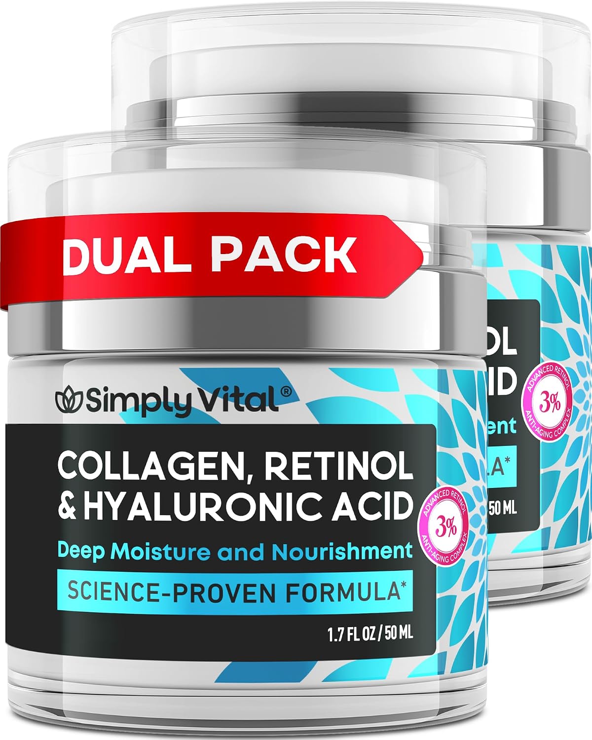 SimplyVital Face Moisturizer Retinol Collagen Hyaluronic Acid Cream 3.4 oz