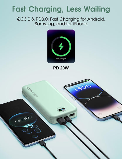 citicr Portable Charger 10000mAh PD20W w/Built-in Cables & Wall Plug White