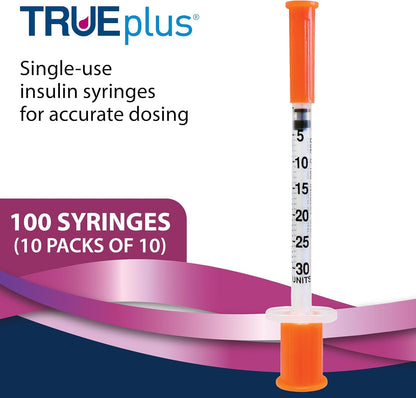 TRUEplus Single-Use Insulin Syringes, 31G, 0.3cc, 5/16 Inch, 100 Count