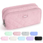 Sooez Large Pencil Case Pouch, Extra Big Pencil Bag with 8 Compartments, Pen Bag Wide Opening, Soft Quilted Pencil Pouch Organizer with Zipper, Portable Pencil Case for Teen Girls, Beige