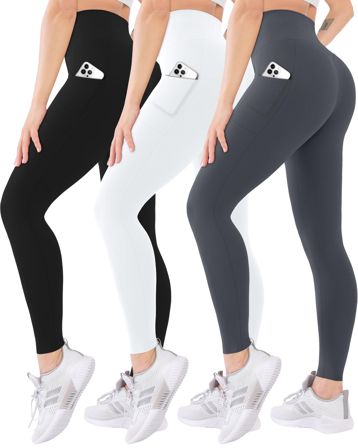 Blisset 3 Pack High Waisted Leggings for Women with Pockets Soft Active Compression Pants for Yoga Running & Daily Wear