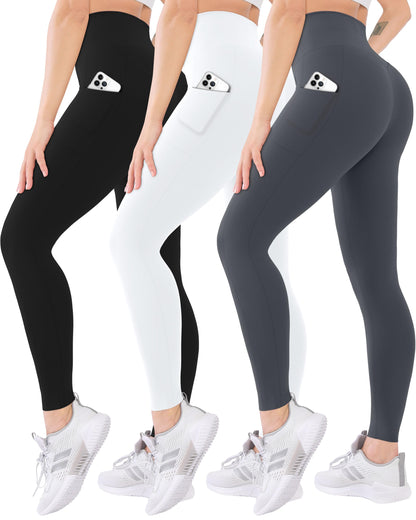 Blisset 3 Pack High Waisted Leggings for Women with Pockets Soft Active Compression Pants for Yoga Running & Daily Wear