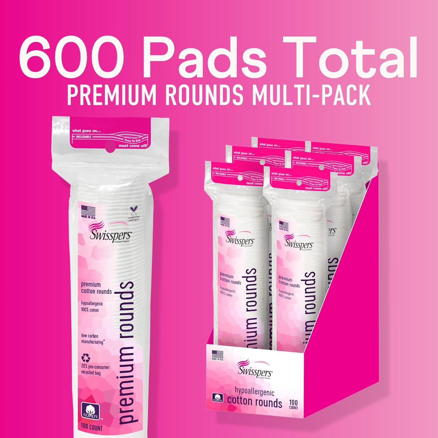 Swisspers Premium Cotton Rounds, Dual-Sided, 100 Count (Pack of 3)