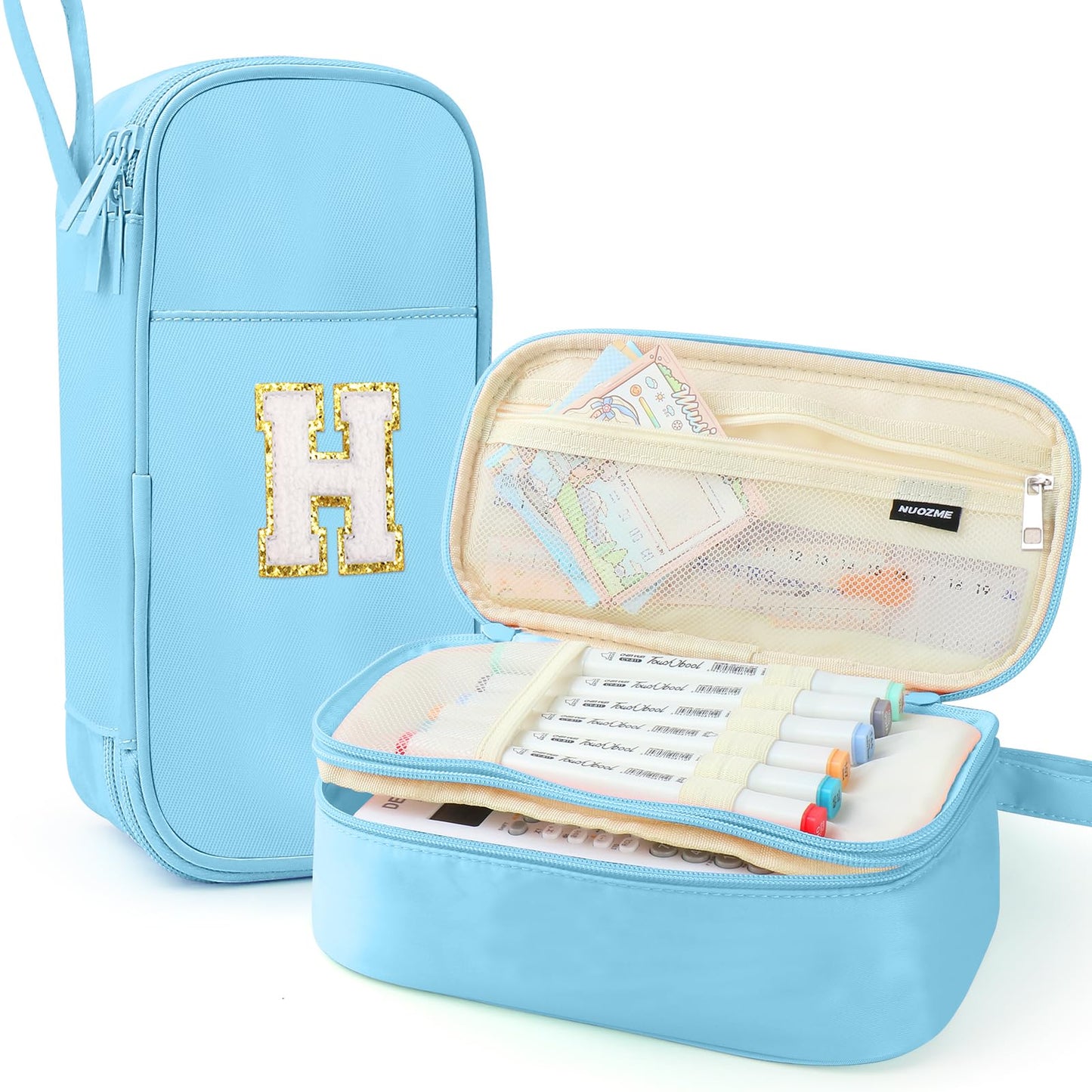 Cute Large Pencil Case Pouch,Personalized Initial Pencil Bag for Girls Boy