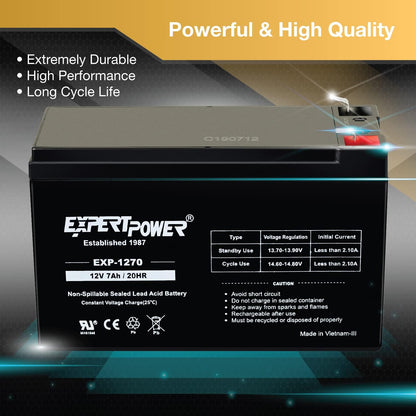 ExpertPower EXP1270, 12V 7Ah Battery SLA Rechargeable with F1 Terminals